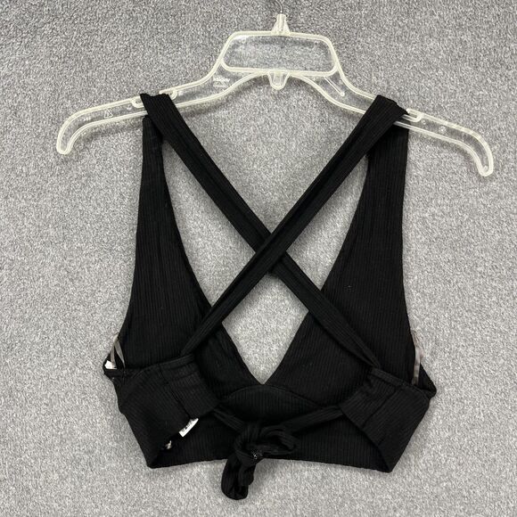 Garage Crop Top Womens XS Black Ribbed Cross Back Tie Front Sleeveless Stretchy - Picture 10 of 15